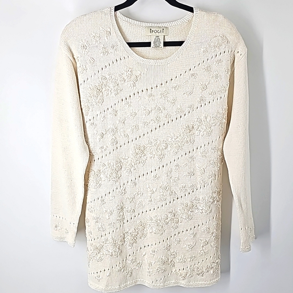 Epogee Stunning Delicate Dainty Embroidered Beaded Pearl‎ Vintage Sweater